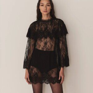 DOEN Arabella Sheer Lace Mini Black Dress